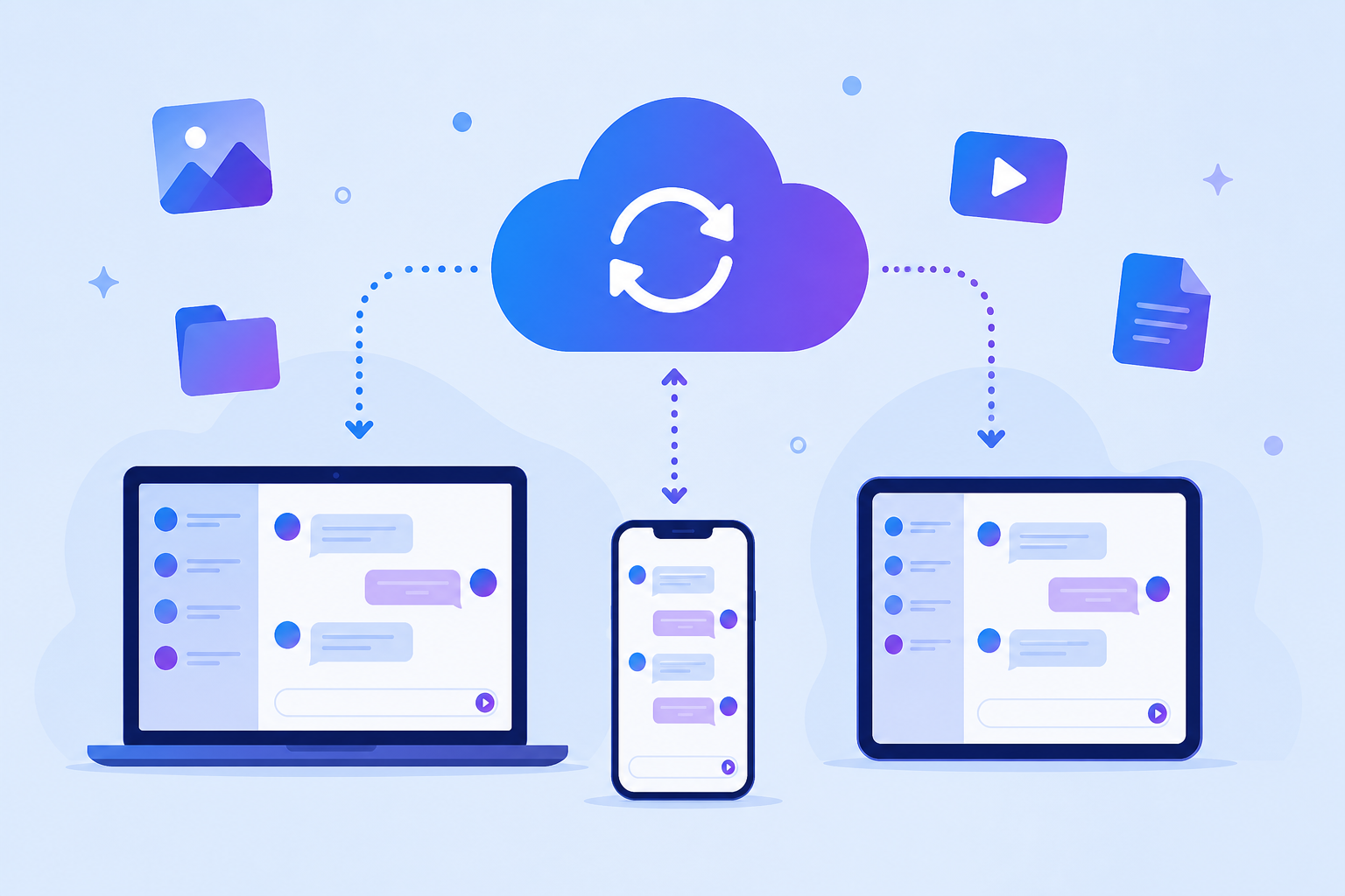 Telegram cloud chat sync illustration across devices