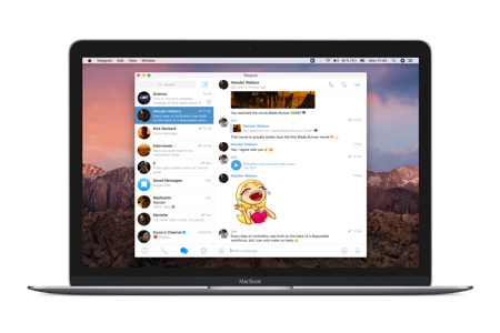 Telegram for Mac window on macOS Sonoma with sidebar and chats